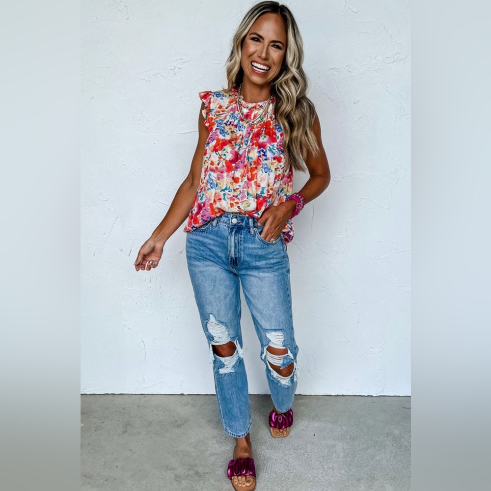 Kaleen- Floral Ruffle Sleeve Blouse - Multicolor